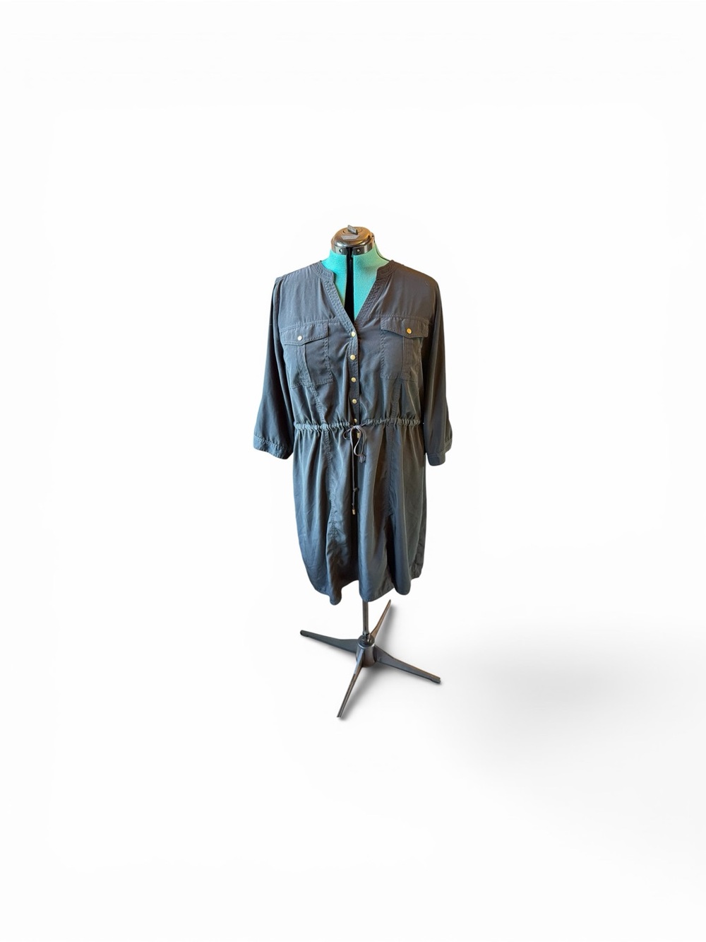 Lane Bryant Black Button-Front Drawstring Shirt Dress Size 18/20